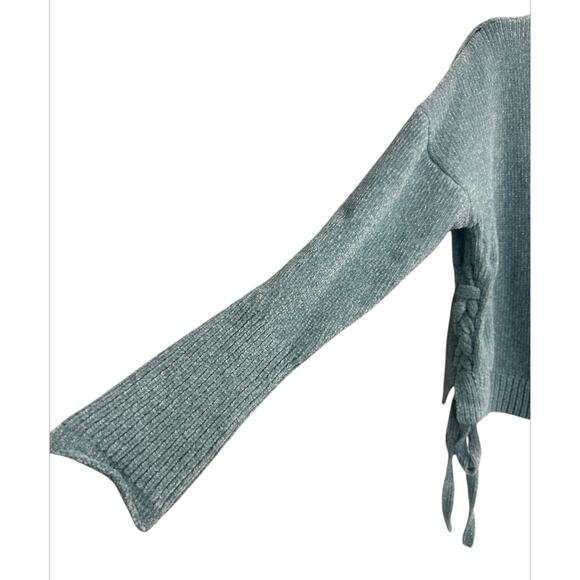 LUV & BLOOM Teal Green Crop Top Sweater Cowl Neck Women's Size Large Y2K - Picture 3 of 6